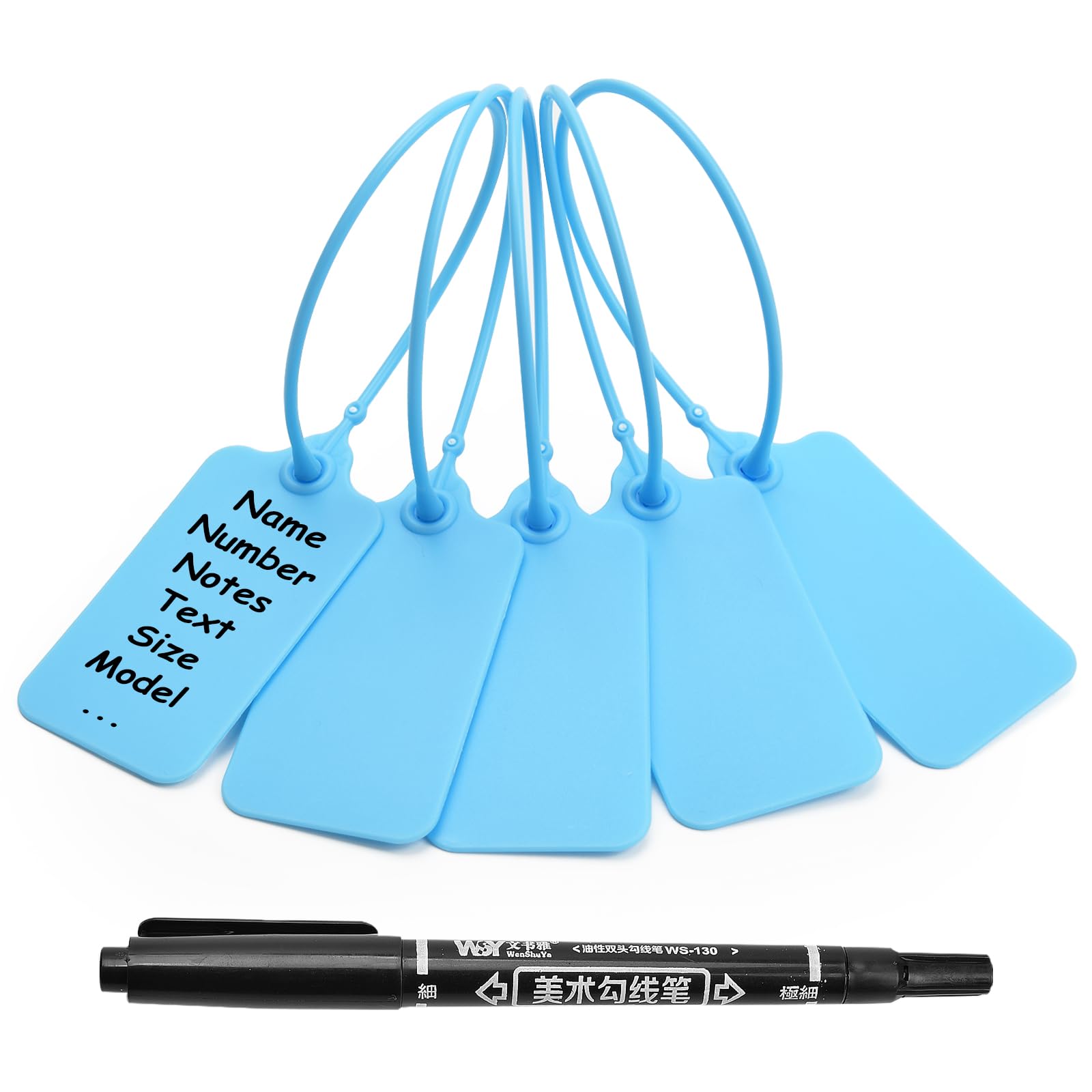 50 Blue Blank Plastic Tags for Labeling Waterproof Hanging Labels Writable Tags Seal Plastic Marking Label for Luggage Bags Keys Inventory with One Marker Pen