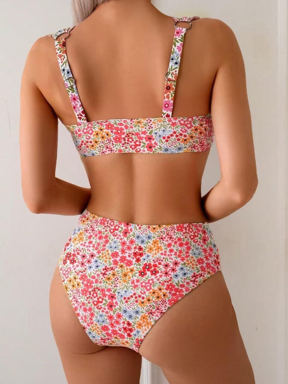 Fanuerg Women's High Waisted Bikini Sets Ditsy Floral Printed Two Piece Swimsuit Adjustable Strap Bathing Suit - Image 2