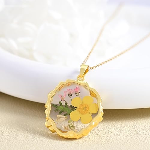 Miniatura 2 de Collares de flores de nacimiento para mujer, collar de flor prensada real de 1 a 12 meses, joyería personalizada de estilo bohemio, colgante floral