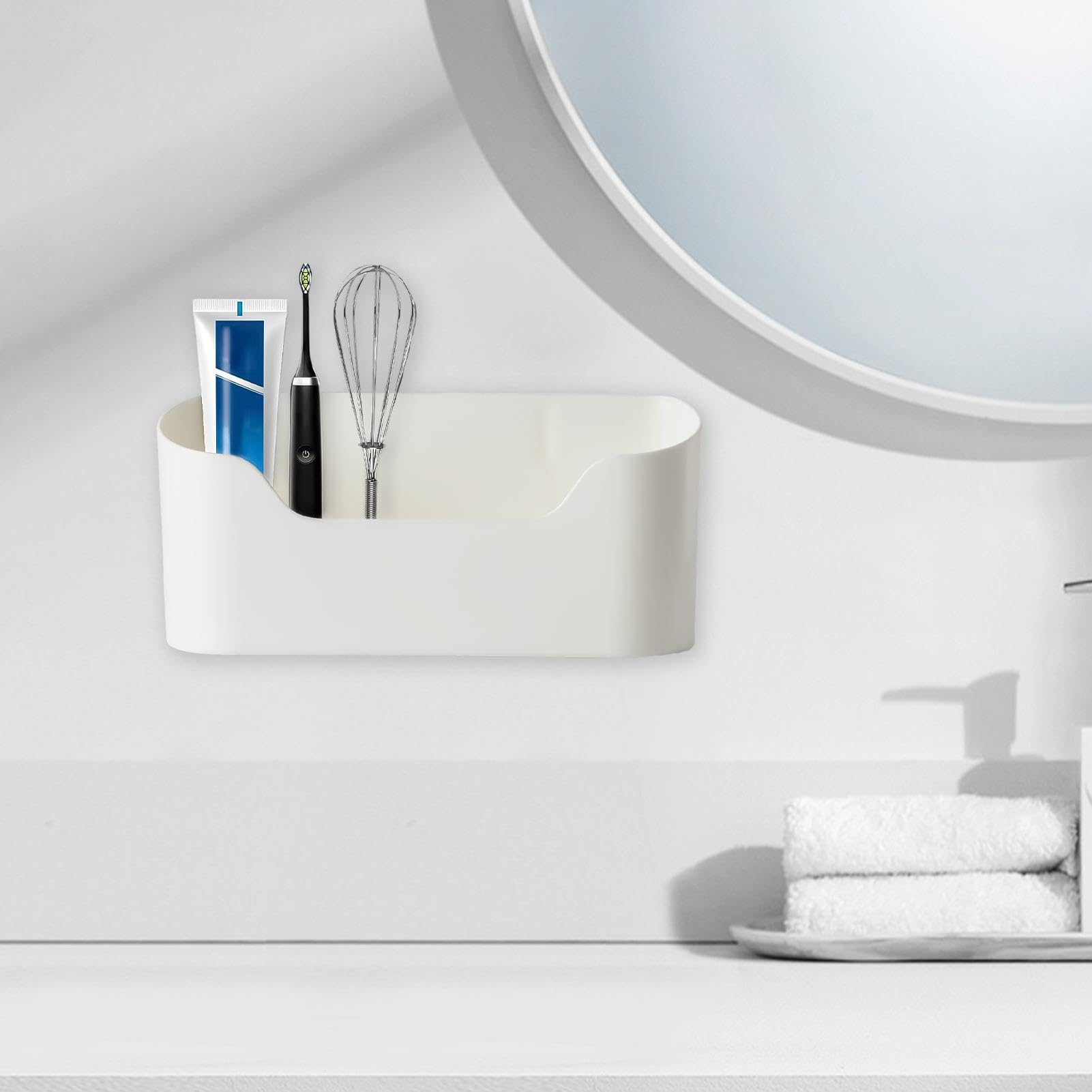Organizer in plastica, da parete, contenitore da appendere, per cucina, bagno, ufficio, camera da letto (bianco trasparente