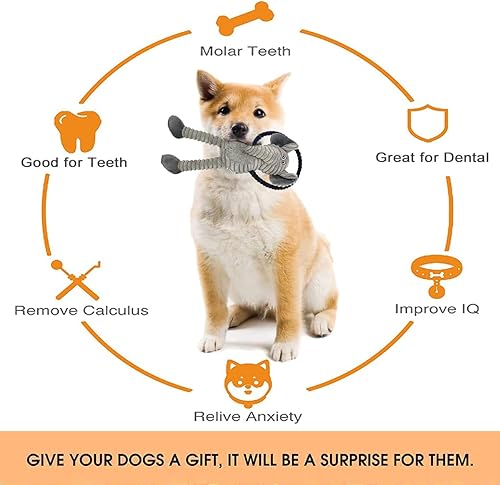 Miniatura 6 de Rope Dog Toys to Keep Them Busy - Tug of War Dog Toys for Boredom Plush Interactive Squeaky Puppy Toys for Small Medium Large Dogs Marrón y gris.