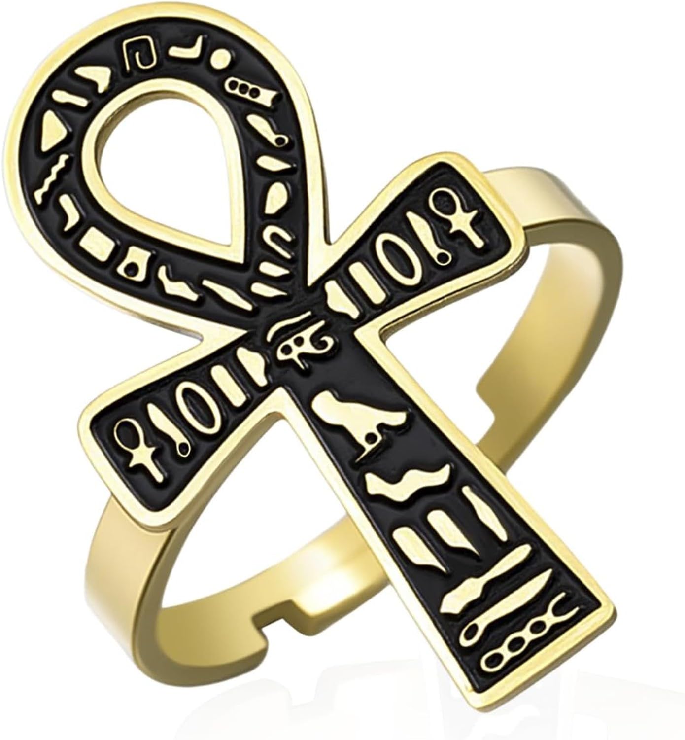 GYFGRTQ Egyptian Ankh Cross Ring Stainless Steel Ancient Life Symbol Jewelry for Women Men, Gold 2