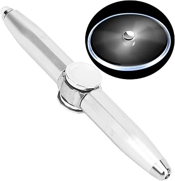 Fidget Pen, Rotating Pen with LED Light, Rolling Ball Pen, Rolling Finger LED Pen, Stress Reducing Thinking, Anti-Stress Anxiety Gift Pen for Business, Adults, Students, Kids Silver