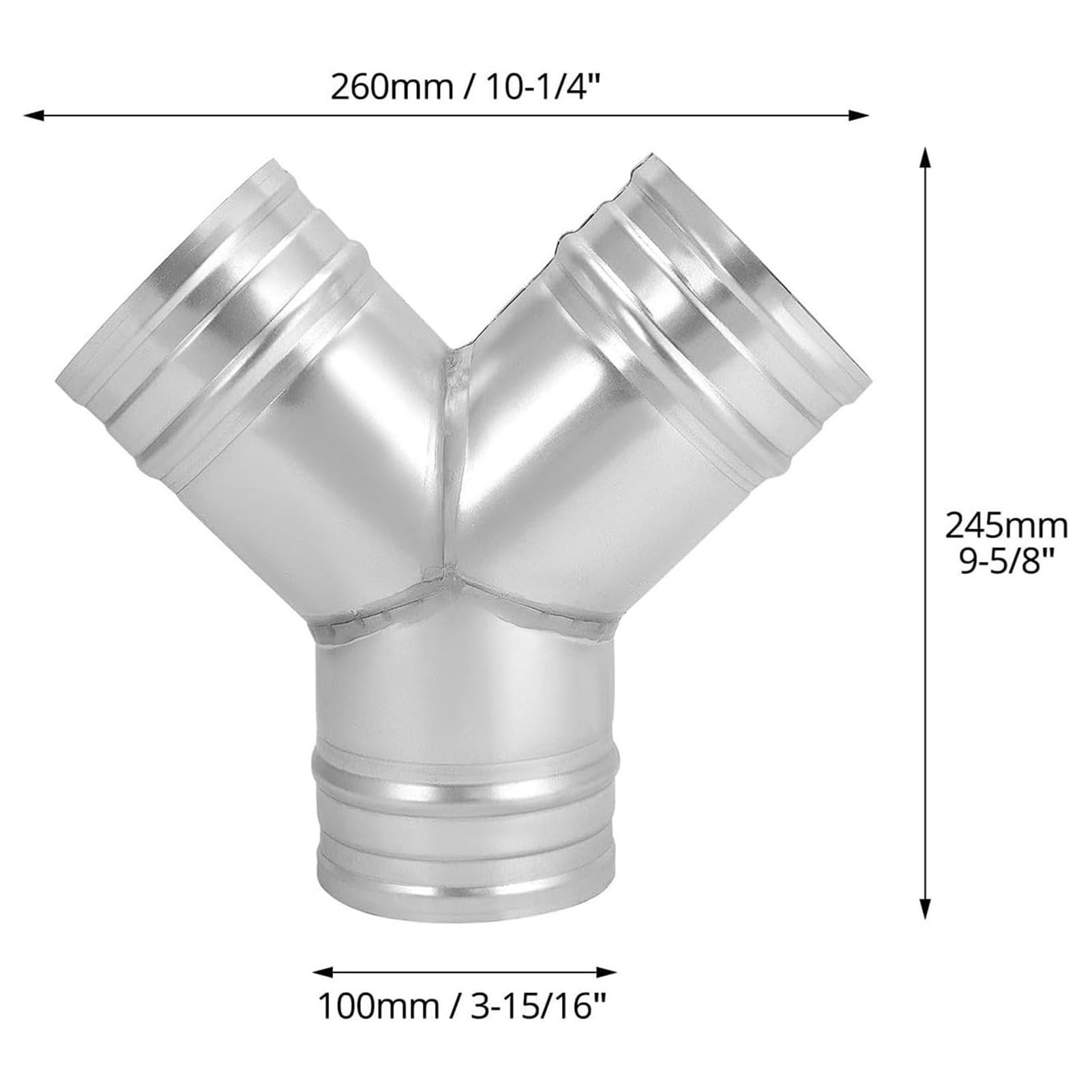 Fafeicy 10,2 cm 3-Wege-Kanalverteiler, Y-förmiger Verbinder, verzinkter Stahl, T-Stück für Abluftventilator, Küche, Badezimmer, Luftstromsystem