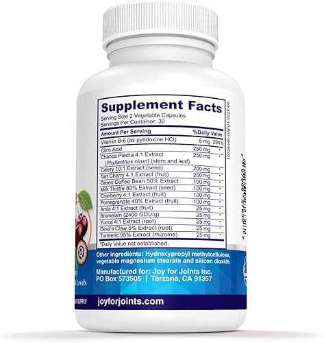 Miniatura 5 de Limpieza de ácido úrico y alivio articular con cereza ácida, cardo de leche, garra de diablo, semillas de selery, chanca piedra, cúrcuma, bromelina,