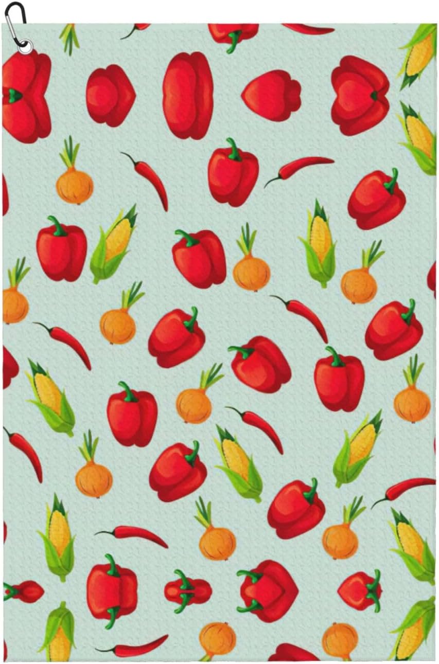Vegetable Corn Print Microfiber Golf Towel with Clip Funny Golf Accessories Golf Gifts for Men Women Club Towels