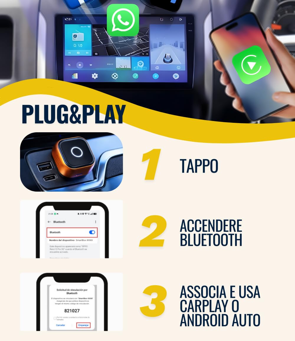 CarPlay Wireless 2026 Android Auto Adattatore Bluetooth compatibile con iPhone Apple e Android, elimina i cavi e migliora l’esperienza di guida con connessione stabile e senza ritardi SwiftLink Max