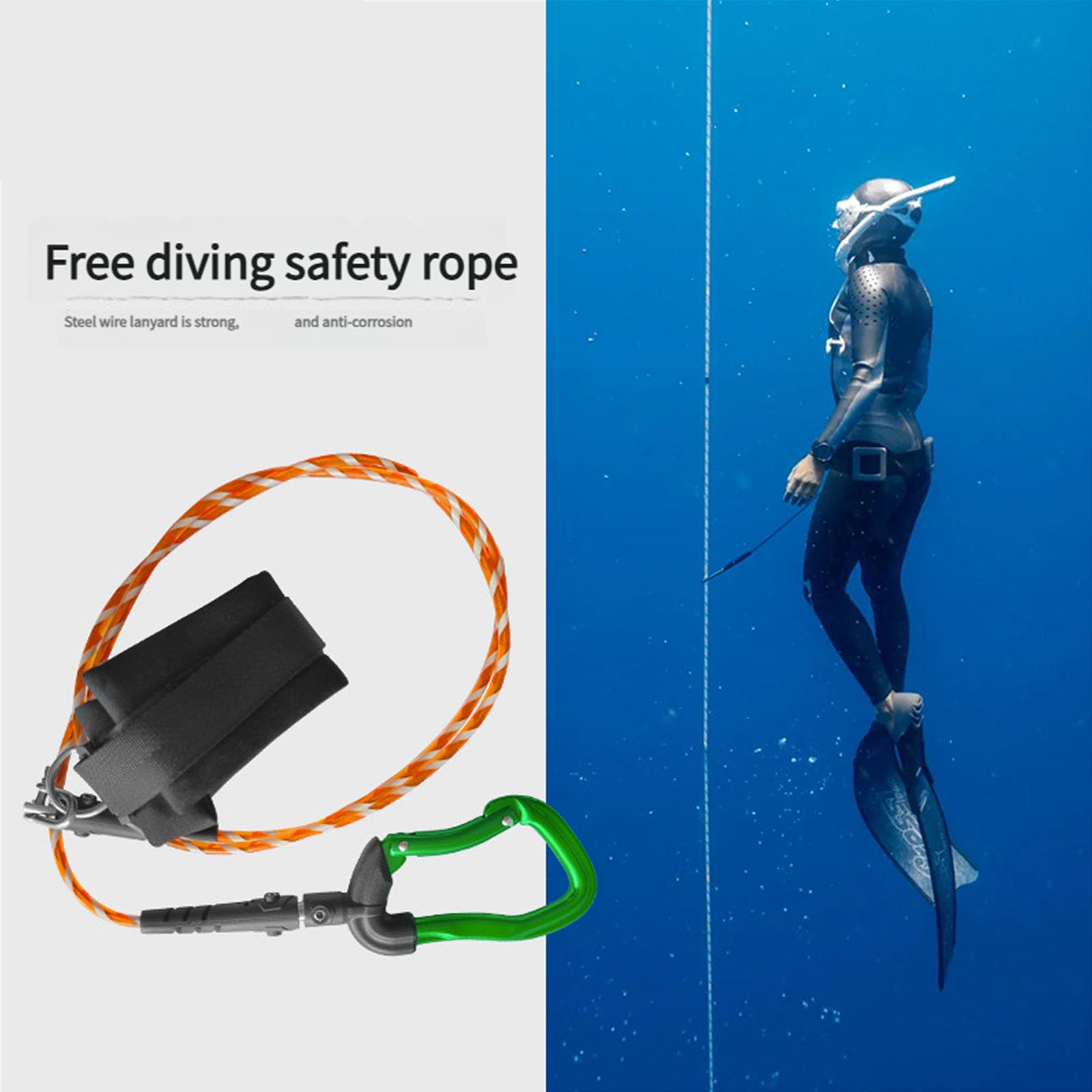 Cuerda de buceo libre con 316 sin deslustre para un entrenamiento profundo en el mar contra la pérdida, cuerda de poliamida permanente, línea de otoño