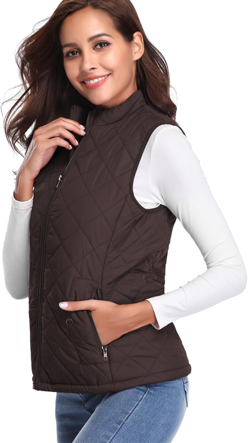 Fuinloth Women's Lightweight Warm Puffer Quilted Vest - 4-Pockets Stand Collar Zip Gilet, Fall Winter Outerwear - Image 2