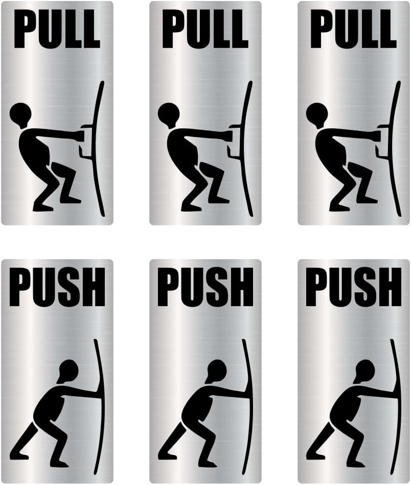 ISP Push and Pull Sign Vinyl Sticker SS Finish Size Length - 6cms Height - 12 cms Set 0f 3 Self Adhesive for Glass, Wooden doors, Hospital door, Office doors, Warehouses, Factories, Mall Gate