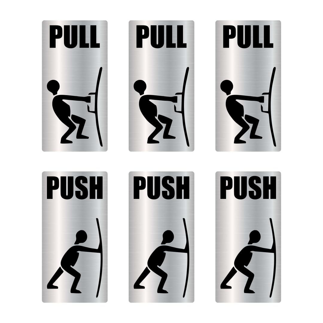 ISP Push and Pull Sign Vinyl Sticker SS Finish Size Length - 6cms Height - 12 cms Set 0f 3 Self Adhesive for Glass, Wooden doors, Hospital door, Office doors, Warehouses, Factories, Mall Gate