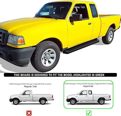 Miniatura 7 de HD Ridez Estribo de 6 pulgadas, color negro, compatible con Ford Ranger Mazda Serie B 1999-2011 Super Cab de 4 puertas (requiere perforación)