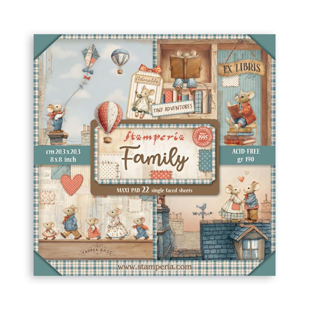 Stamperia - Scrapbook Paper Pad for Scrapbooking, Albums, Cards, Bullet Journals and More, Acid Free, Single Face, Perfect for Hobbies, Crafts, and Gifting (Family) (20.3 x 20.3cm)