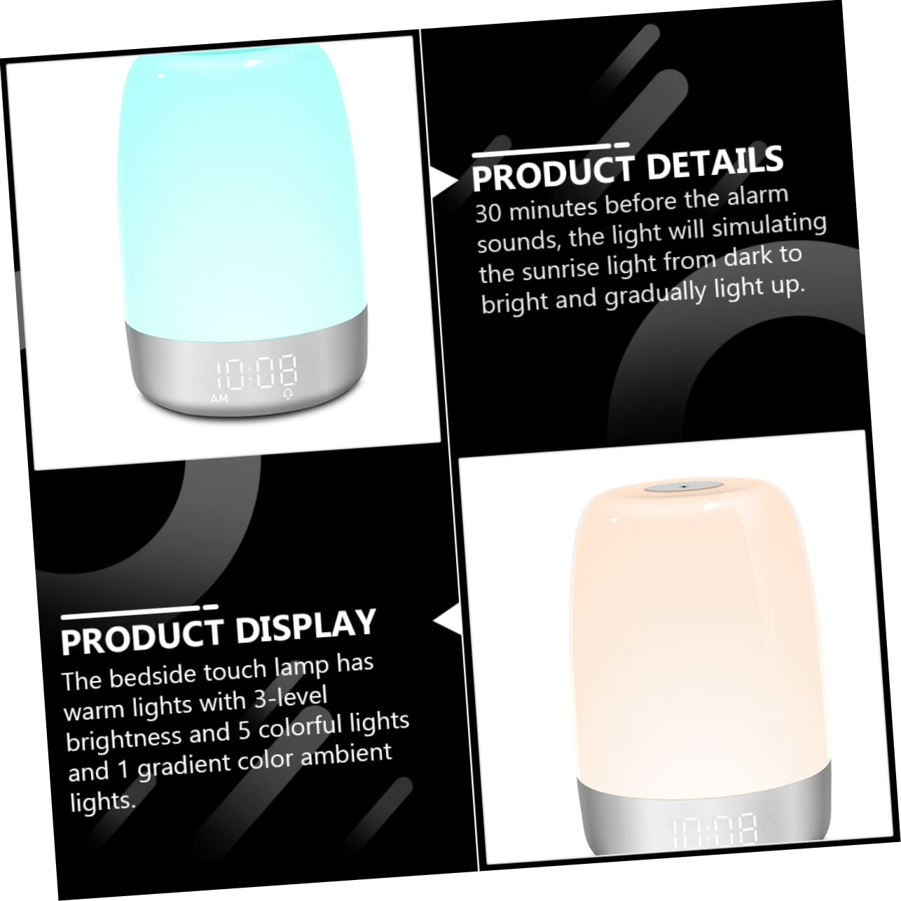 PRETYZOOM Lampe de Chevet LED Blanche Fonction Minuterie et Simulation Lever de Soleil, Réveil Tactile et Veilleuse pour Chambre à Coucher