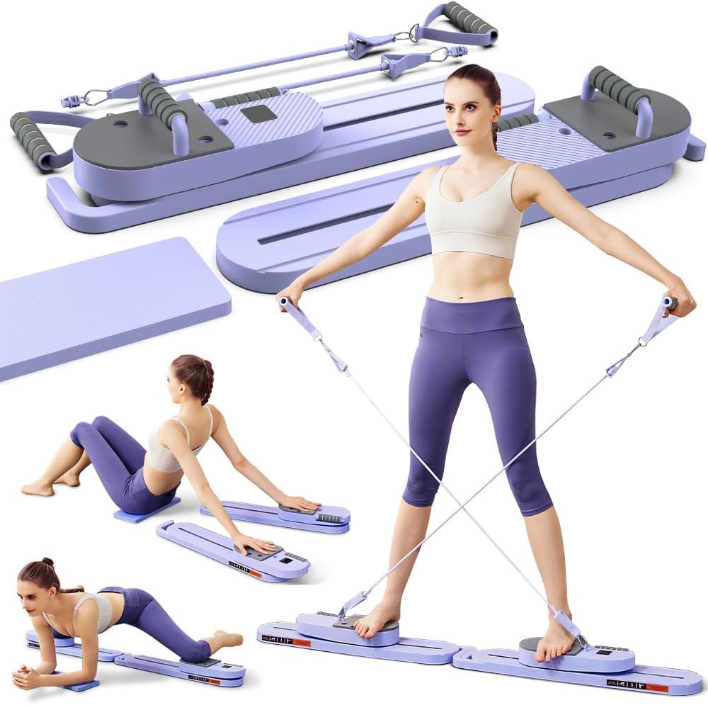 Pilates Board with Resistance Bands Detachable Portable Pilates Reformer Set Full Body Pilates Board for Home Workout Multi-Purpose Pilates Reformer Board for Women
