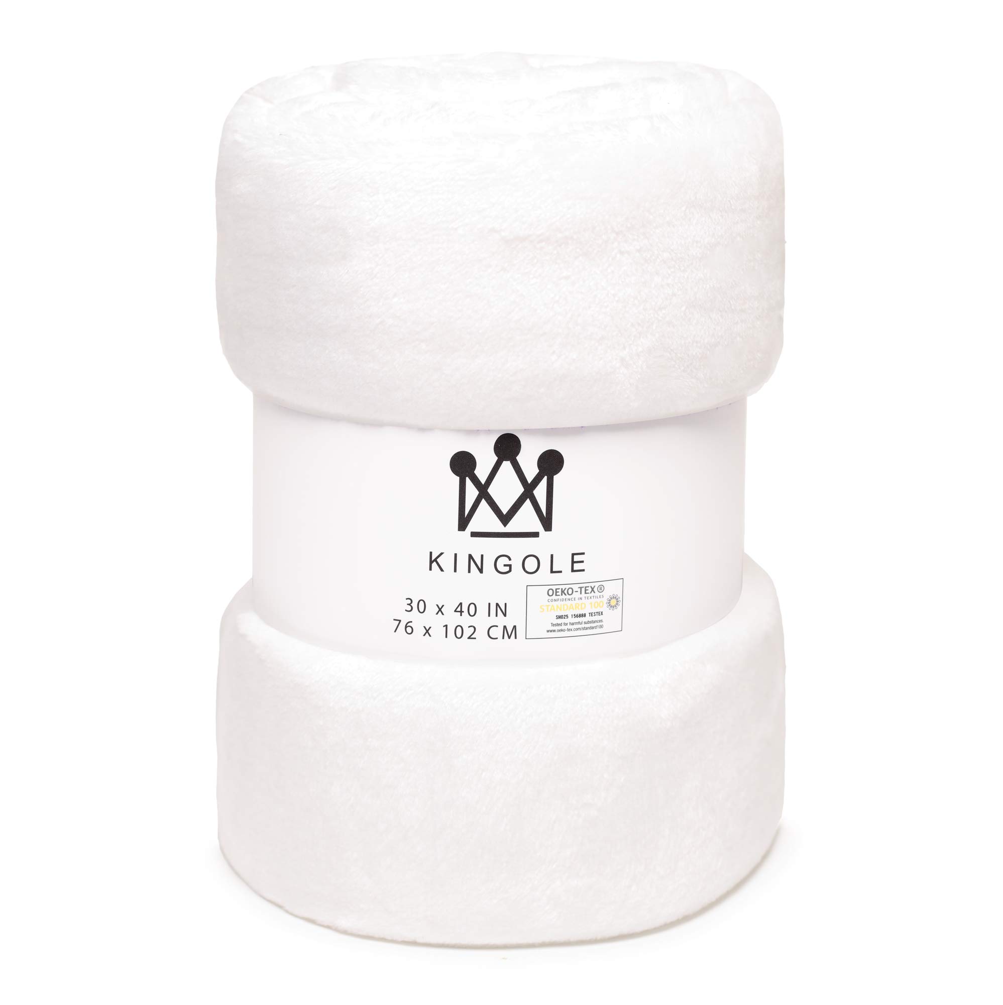 KingoleFlannel Fleece Microfiber Throw Blanket, Luxury Cream White Baby Size Lightweight Cozy Couch Bed Super Soft and Warm Plush Solid Color 350GSM (Baby 30 x 40 inches)