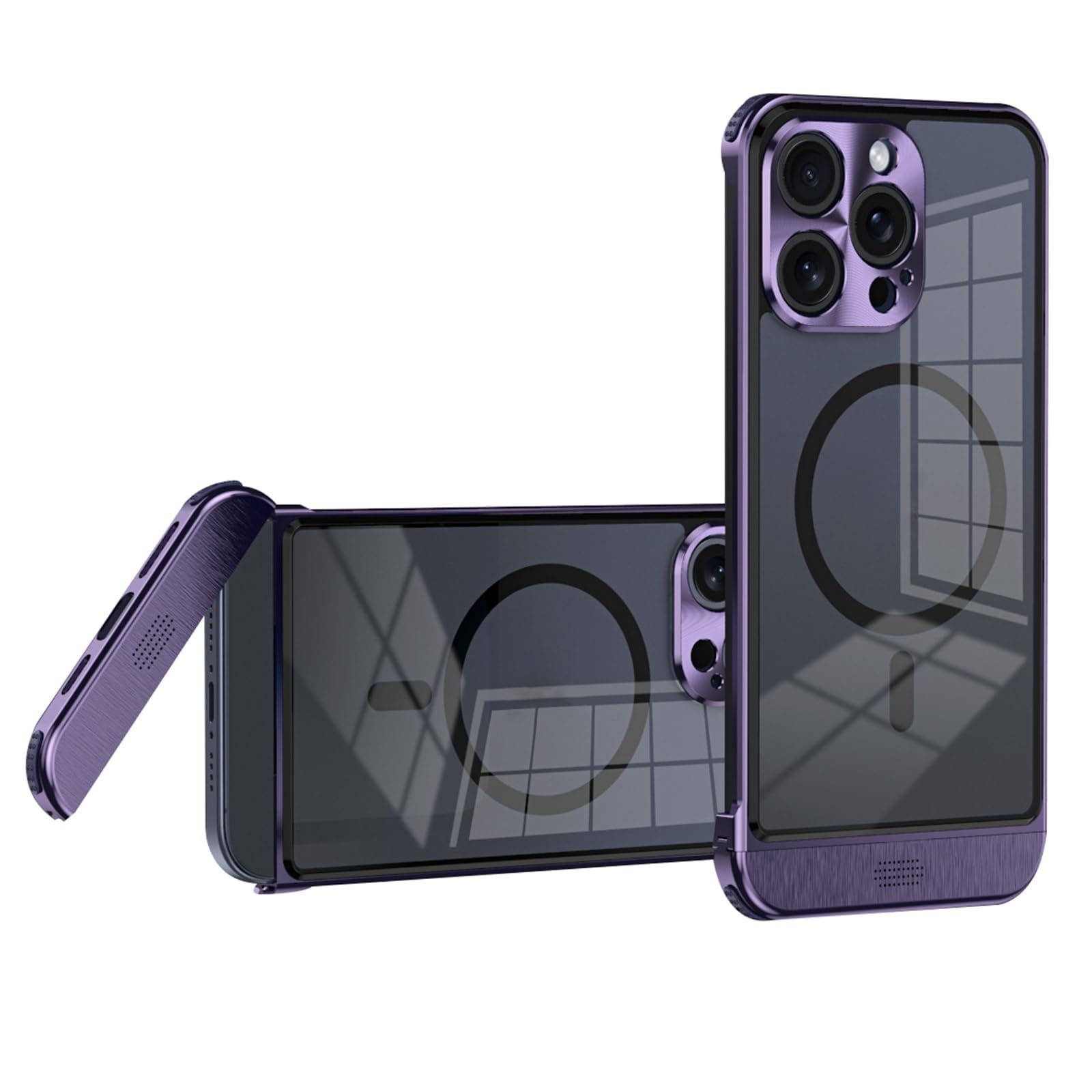 Case for iPhone 15 Pro Max/15 Pro/15 Plus/15, Magnetic Metal Edge Slim Clear Case, Shockproof Bumper Snap On Mount Case (Purple, 15)