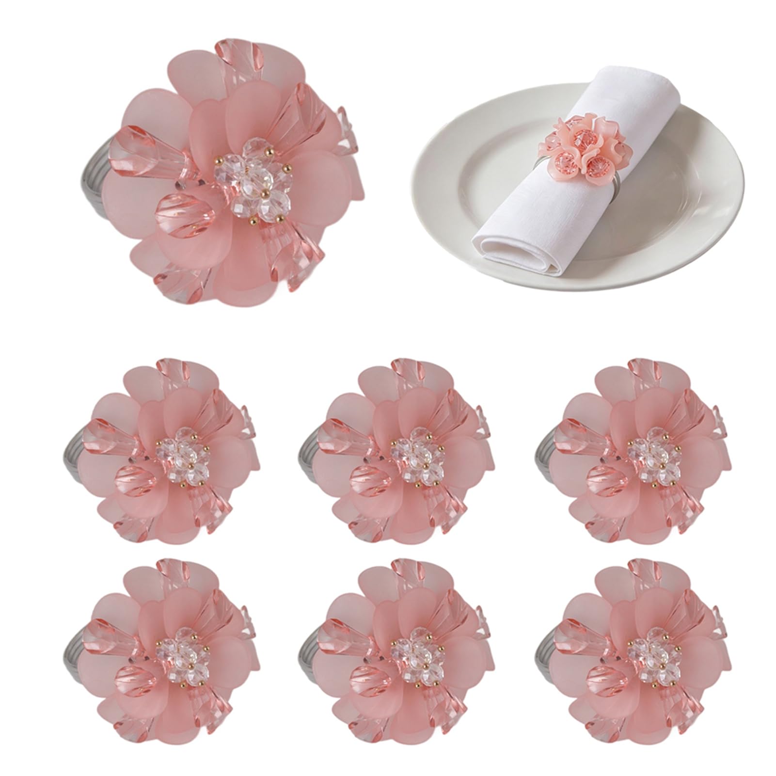 6Pcs Pink Flower Napkin Rings,Reusable Elegant Dinner Napkin Rings for Wedding Bridal Shower 6pcs