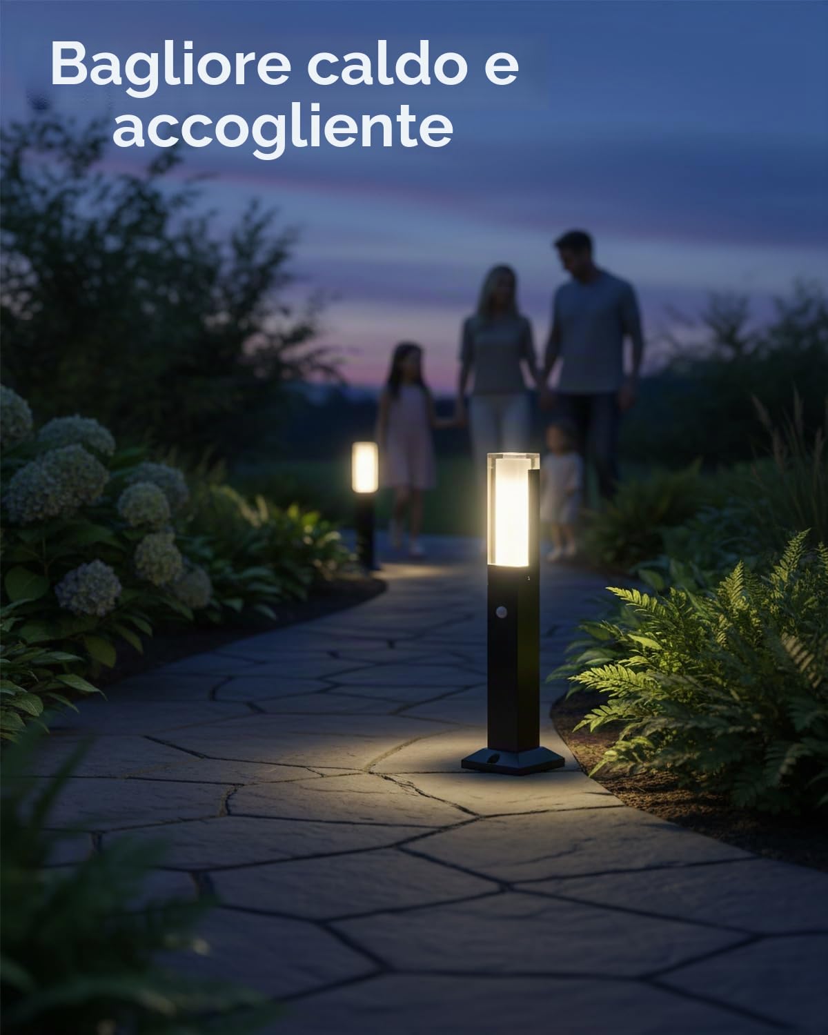 Lampione da Giardino, 40cm Lampioni da Giardino Esterno con Sensore di Movimento, IP65, 3000K, 220V Lampade da Giardino da Terra Paletto in Alluminio per Vialetto e Patio, Nero