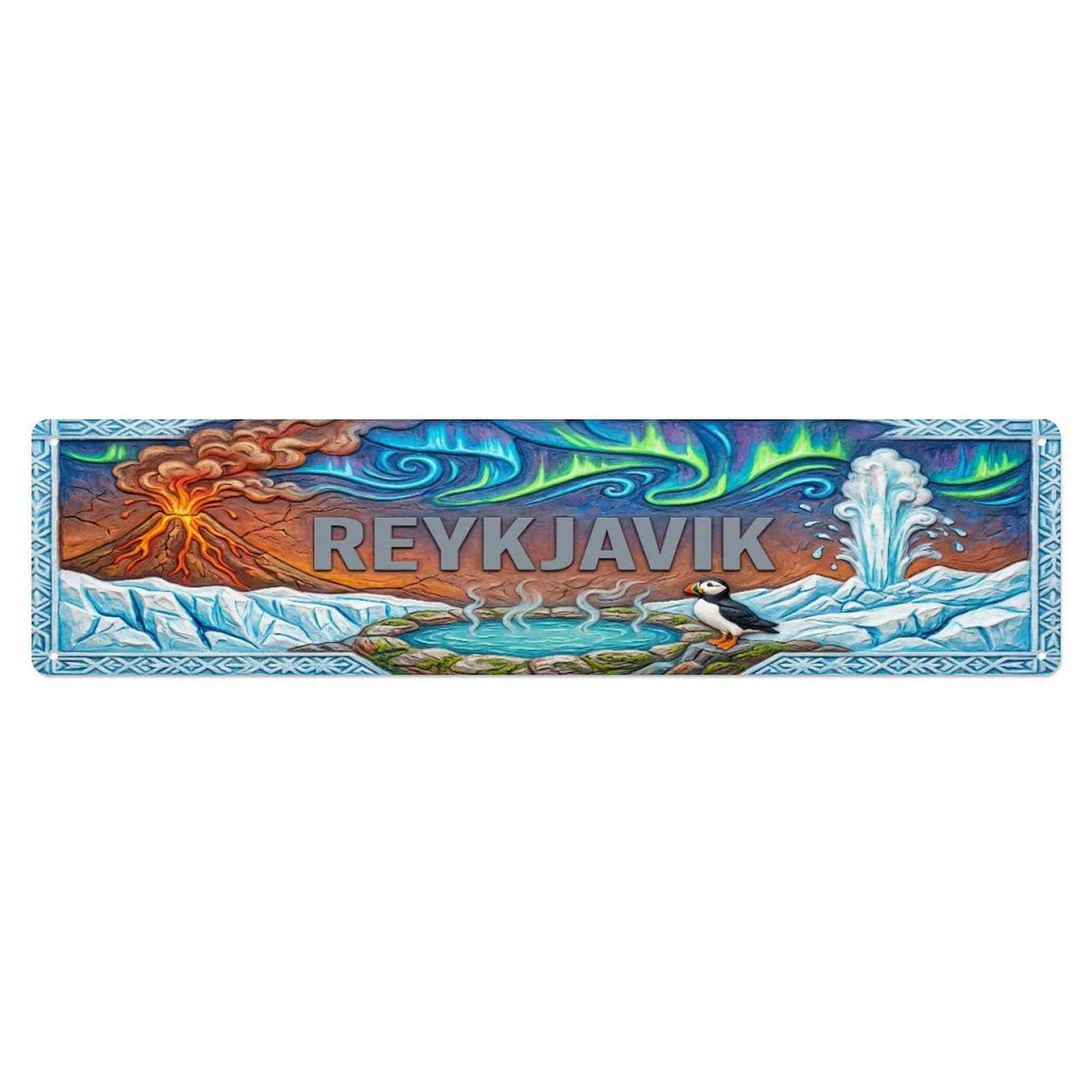 Xanthor Style Metal Tin Sign Vintage Reykjavik Iceland Flag Pattern