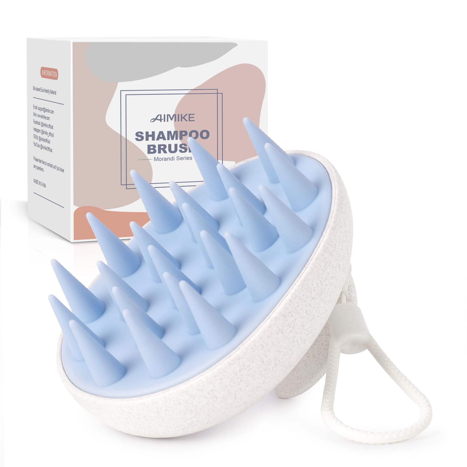 AIMIKE Scalp Massager Shampoo Brush, Scalp Scrubber w/Soft Silicone Bristles, Scalp Brush/Exfoliator for Washing Hair, Dandruff Removal & Hair Growth Stimulator, Hair Scrubber on Wet Dry Hair - Blue