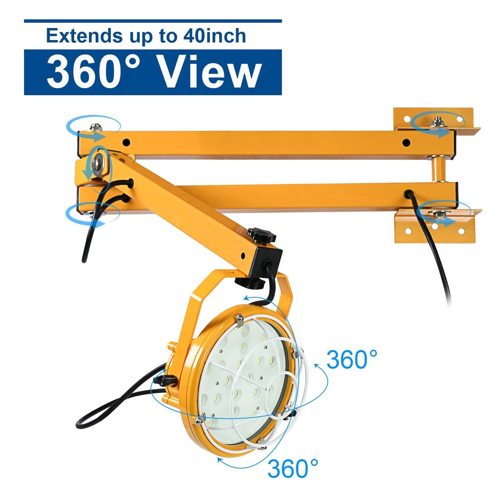 Podwójne ramię obrotowe LED, lampa dokująca do ładowania, głowica obrotowa 360°, żywotność 50 000 h, miękkie, nierozpraszające światło do pojemników, magazynów