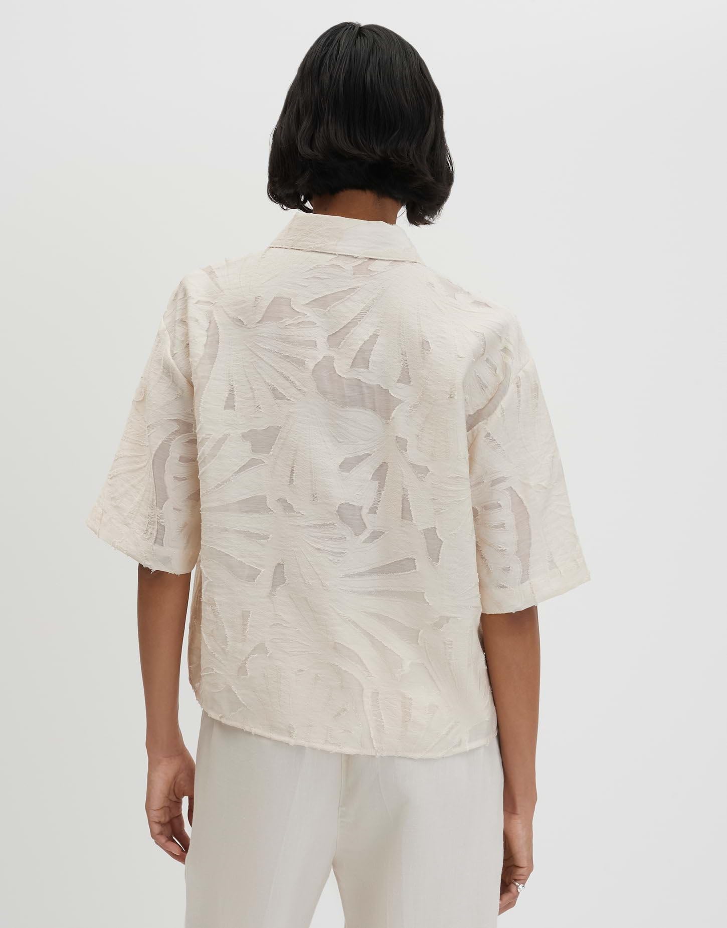someday Damen Kurzarmbluse | Boxy Hemdbluse mit feinem Fil Coupé Muster Regular Fit