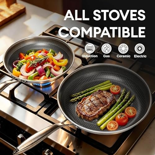 image for COOKER KING Stainless Steel Pans Set of 3 (8+10+12 Inch), Nonstick Fry