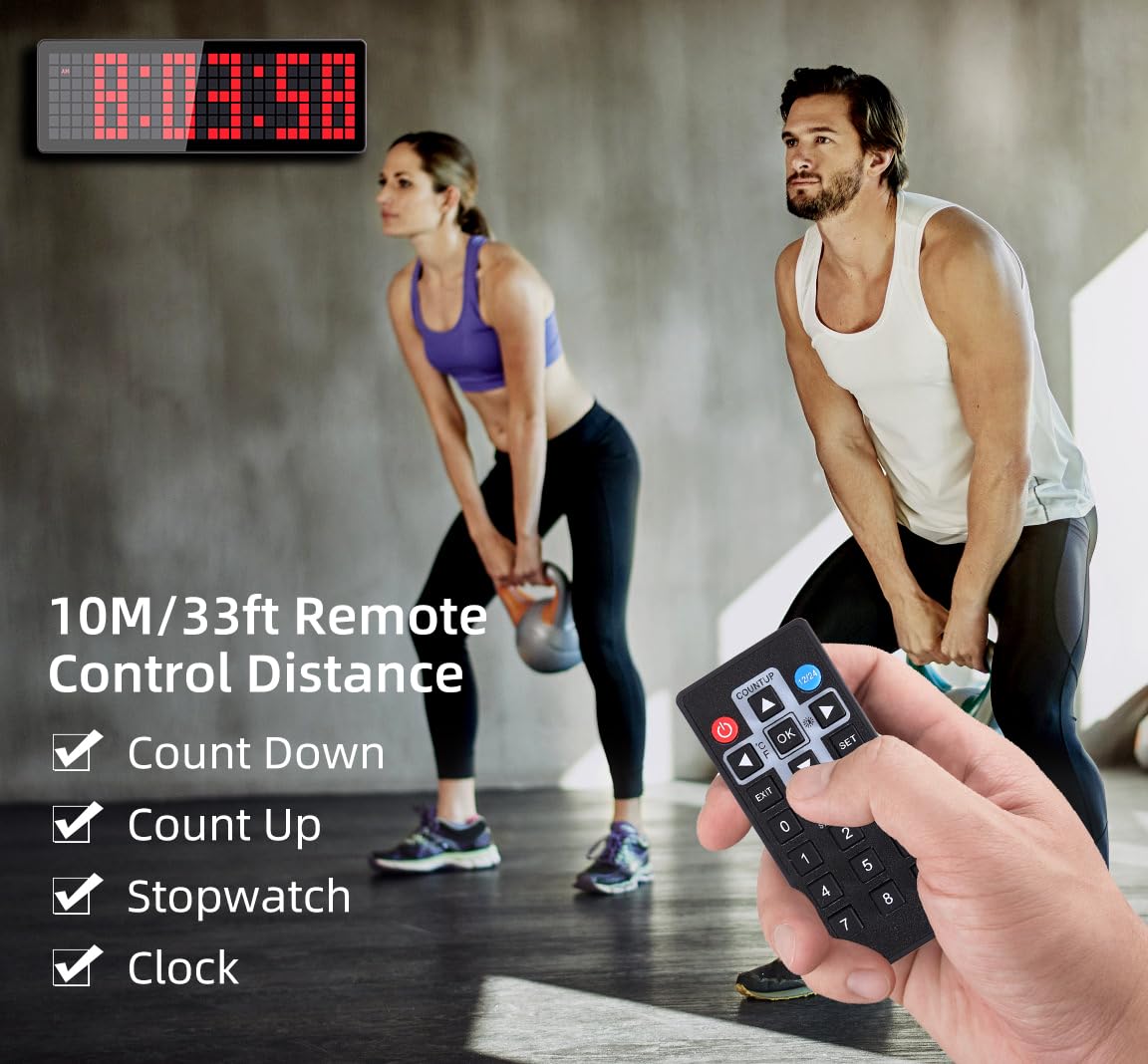 Temporizadores para Gimnasio, 13.2" Grande Reloj Temporizador Digital de Pared con Countdown/UP Cronómetro,Brillo Ajustable y Control Remoto para Sala de Estar, Oficina, Cocina, Aula, Gimnasio