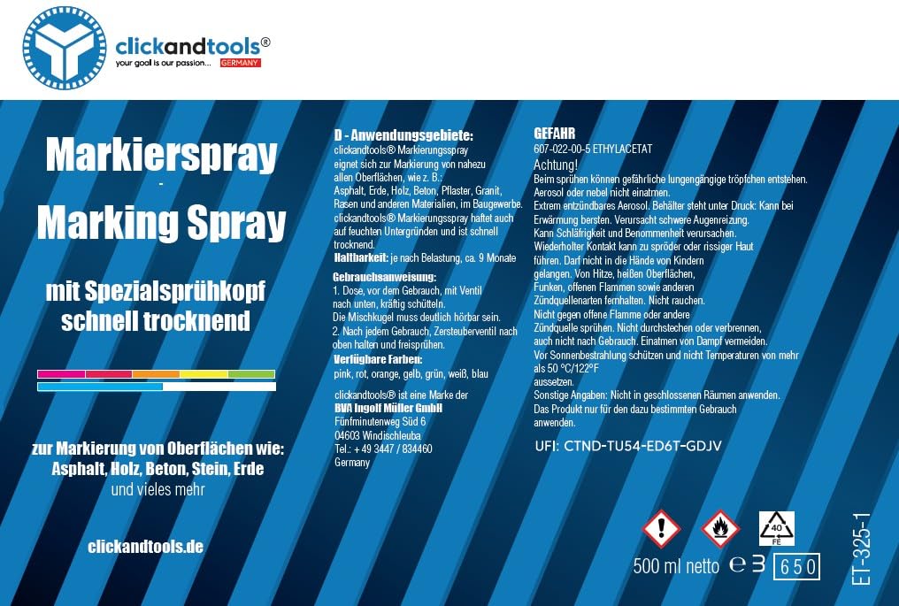 Markierungsspray leuchtend orange 12'er Pack mit Spezialsprühkopf, schnell trocknend