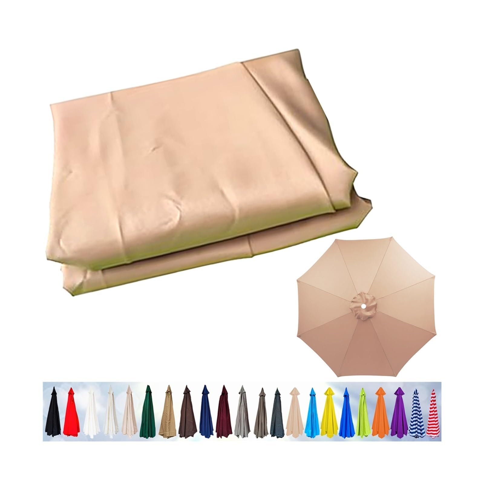 Replacement Parasol Canopy, Garden Umbrella Cover 6/8 Arms, Patio Replacement Cover for 2m/2.3m/2.5m/2.7m/2.8m/3m/3.5m(Champagne,8ribs:350cm)