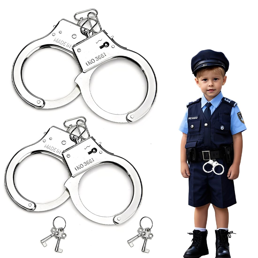 2 Pezzi Manette Giocattolo Bambini Con Chiave, Accessori per Costumi da Polizia, Manette Della Polizia Giocattolo per Bambini, Regalo per Giochi Di Ruolo Sicuri