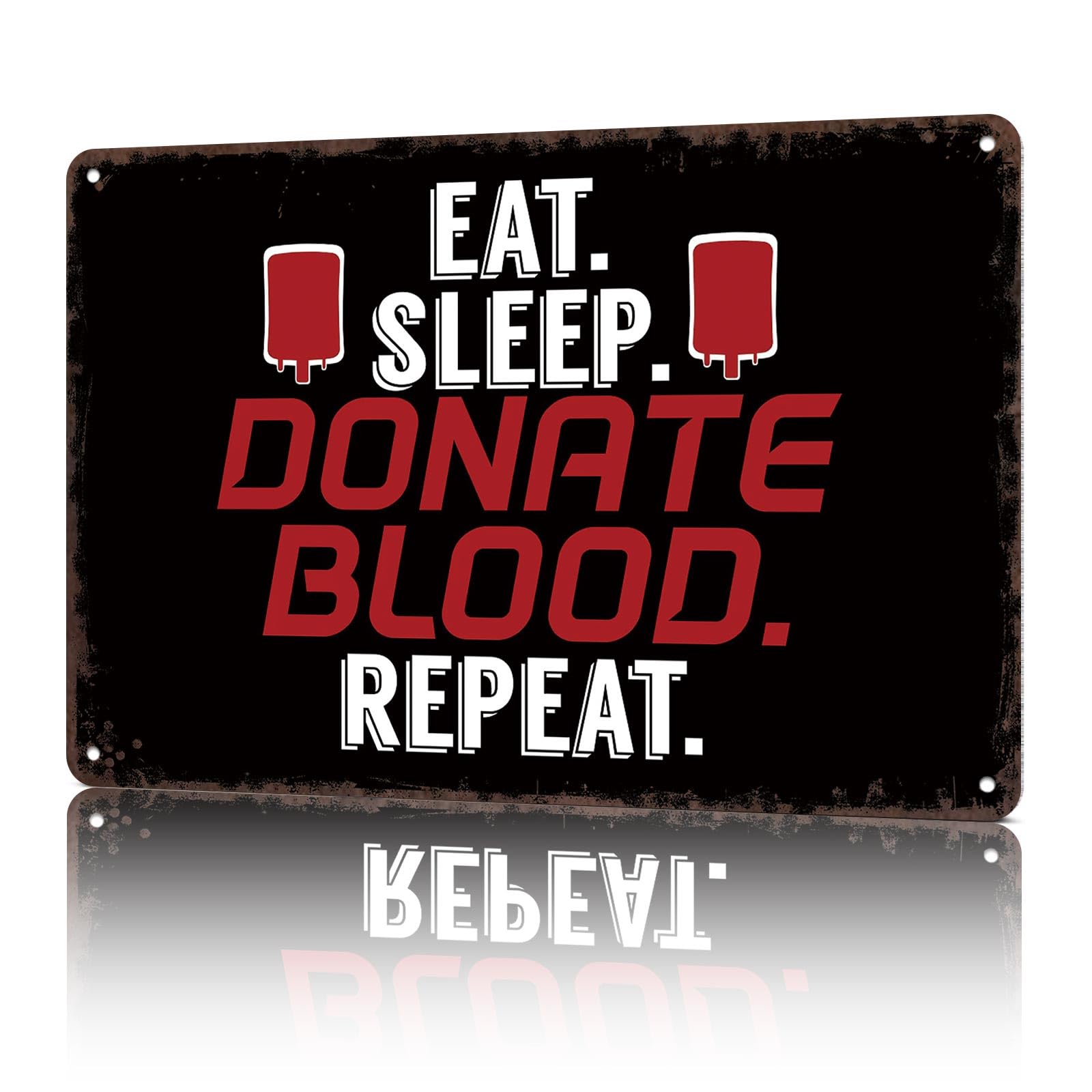 KWQDOZF Vintage Metal Signs Eat Sleep Donate Blood Funny Tin Sign Poster Wall Art For Home Room Bedroom Office Decor 8x12inch