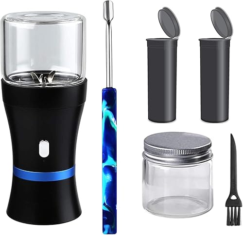 Molinillo eléctrico de hierbas compacto para capullos de flores, recargable por USB, 2 cámaras de vidrio de 1.7 onzas, ideal para el transporte