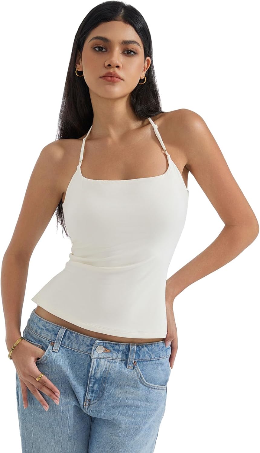 SUUKSESS Women Halter Double Lined Tank Top Backless Going Out Camisole Crop Top - Image 2