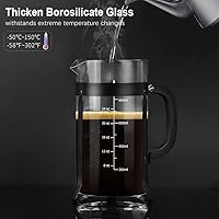 Vista 2 de QUQIYSO Cafetera de prensa francesa de acero inoxidable 304 con 4 filtros, resistente al calor, duradera, fácil de limpiar, prensa de café de vidrio