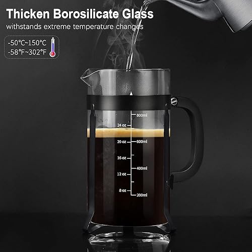 Miniatura 2 de Cafetera de prensa francesa de acero inoxidable 304 con un sistema de filtración integrado por 4 pantallas filtrantes, de vidrio resistente al