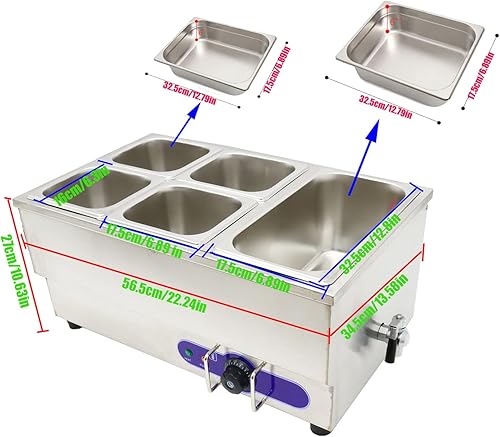 Miniatura 5 de INTSUPERMAI 5 ollas calentador eléctrico de sopa de alimentos comerciales, comedores, buffet, calentador de vapor de acero inoxidable 110 V, 1500 W,