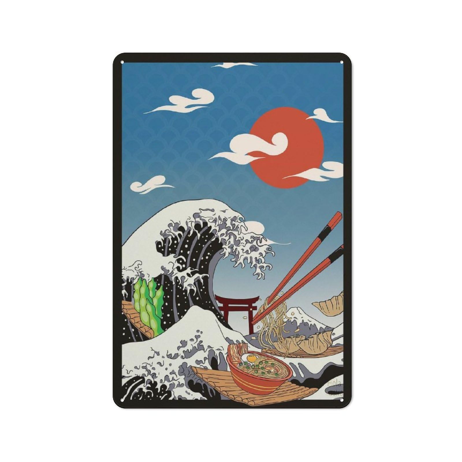 Junmoney Lofi Japan Great Wave Cottage Style Metal Wall Decor 30X20cm, Farmhouse Metal Sign For Farmhouse Kitchen, Pantry Or Dining Area