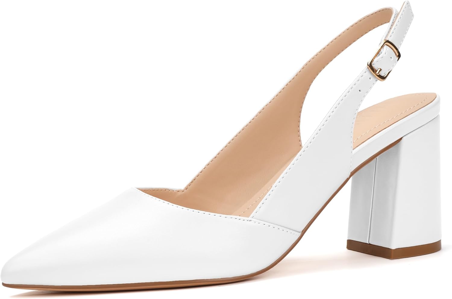 IDIFU IN3 Women's Slingback Heels Closed Pointed Toe Chunky Low Heel Dress Pumps Comfort Bridal Wedding Party Prom Work Office Business Pumps Shoes