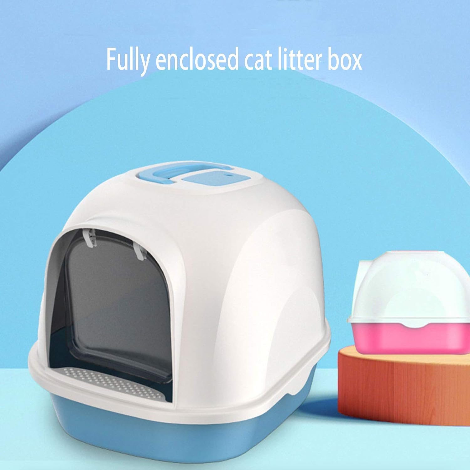 Enclosed Cat Toiletwith Handle and Front Door Entrance Dome Cat Litter Pan (Coffee)
