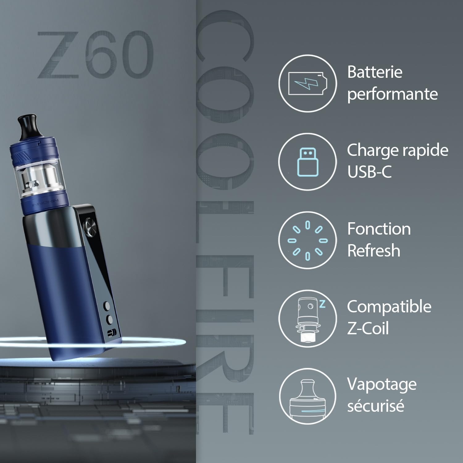 Innokin Coolfire Z60 3ml 2500mAh Kit inkl. Innokin Zlide Top Tank Farbe Blau