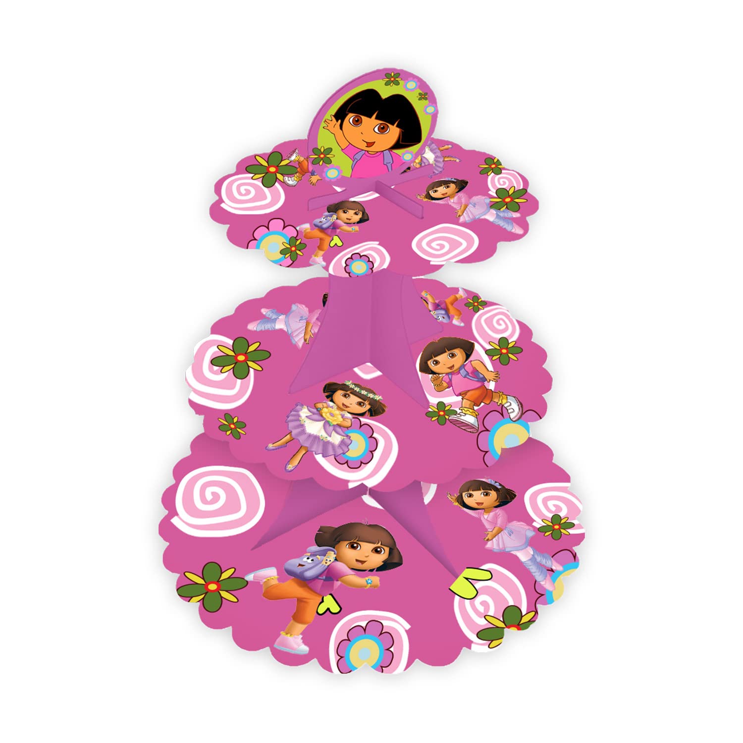 Aex Dora The Explorer 3 Tier Cake Cardboard Desserts Stand Display Tower Beautiful Vibrant Colours Birthdays Baby Showers Wedding Anniversary Decor Party Supplies Tableware (Dora The Explorer)