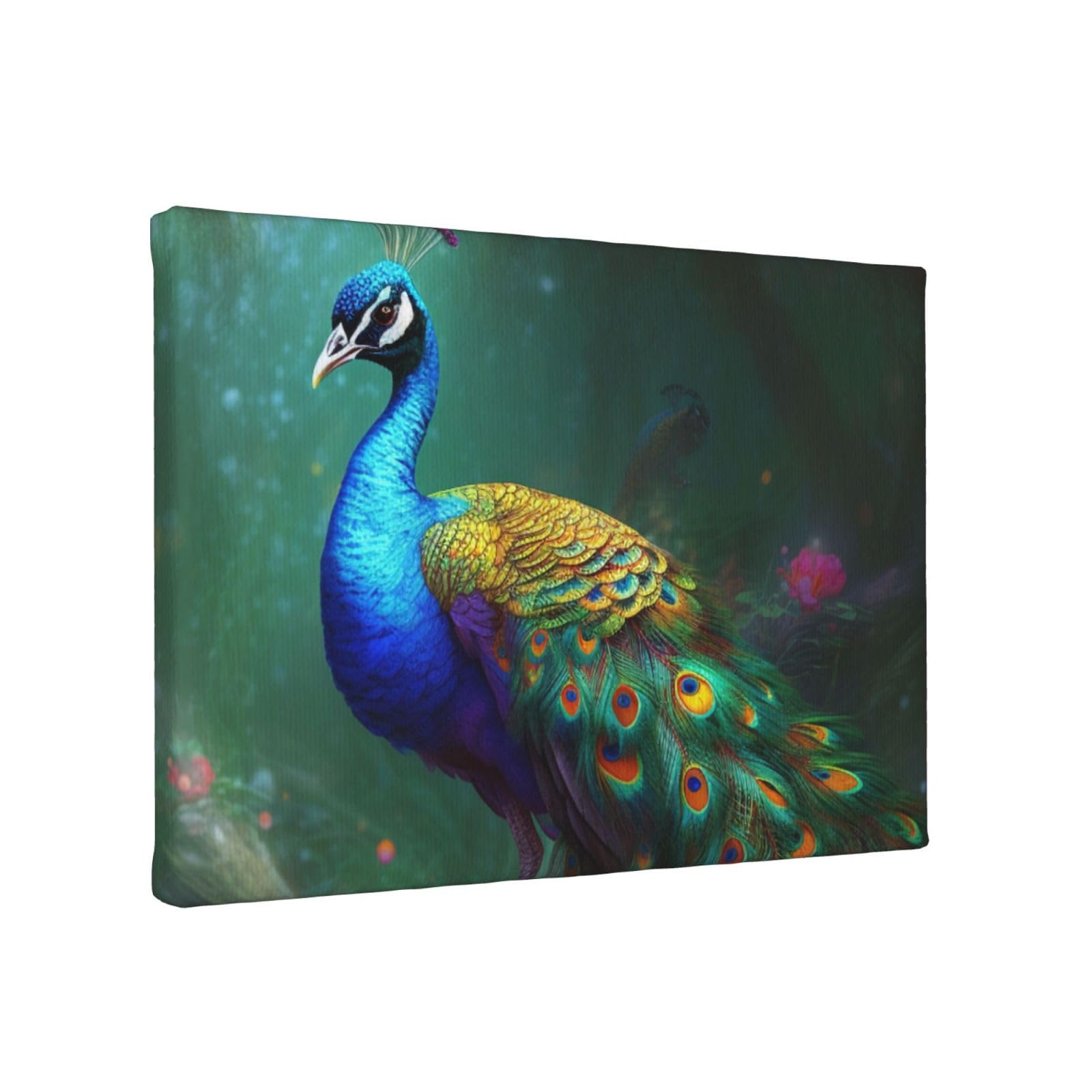 YKLJG Colorful Peacock Printed Wall Art Canvas Painting 30x20 CM Wooden Framed Picture Painting Artwork Prints for Bedroom Kitchen Home Office Decor