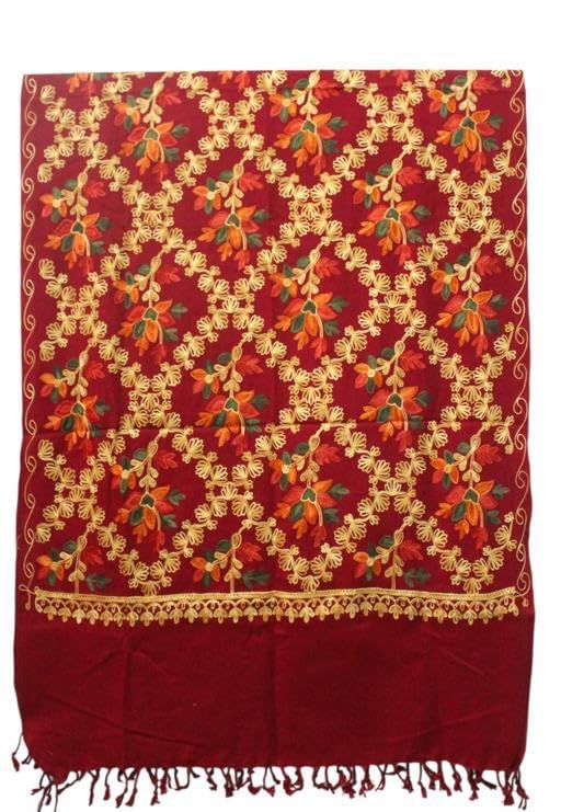 Cashmilon Wool Kashmiri Ari Embroidery Stole/Shawl for Winter PolyAcro (Size 28 x 80 Inches)-image-2
