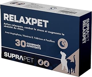 Suprapet Relax Calmant pour Chiens et Chats 30 Comprimés - Relaxant Naturel Peur avec L-Tryptophane, Vitamine B, Valériane, Passiflore, Aubépine, Gingembre