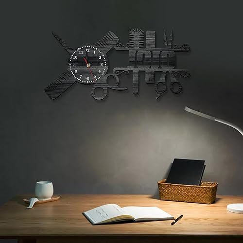 Miniatura 4 de Reloj de pared de madera personalizado con textonombre personalizado, reloj de pared para salón de diversión, peluquería y peluquería, regalo único