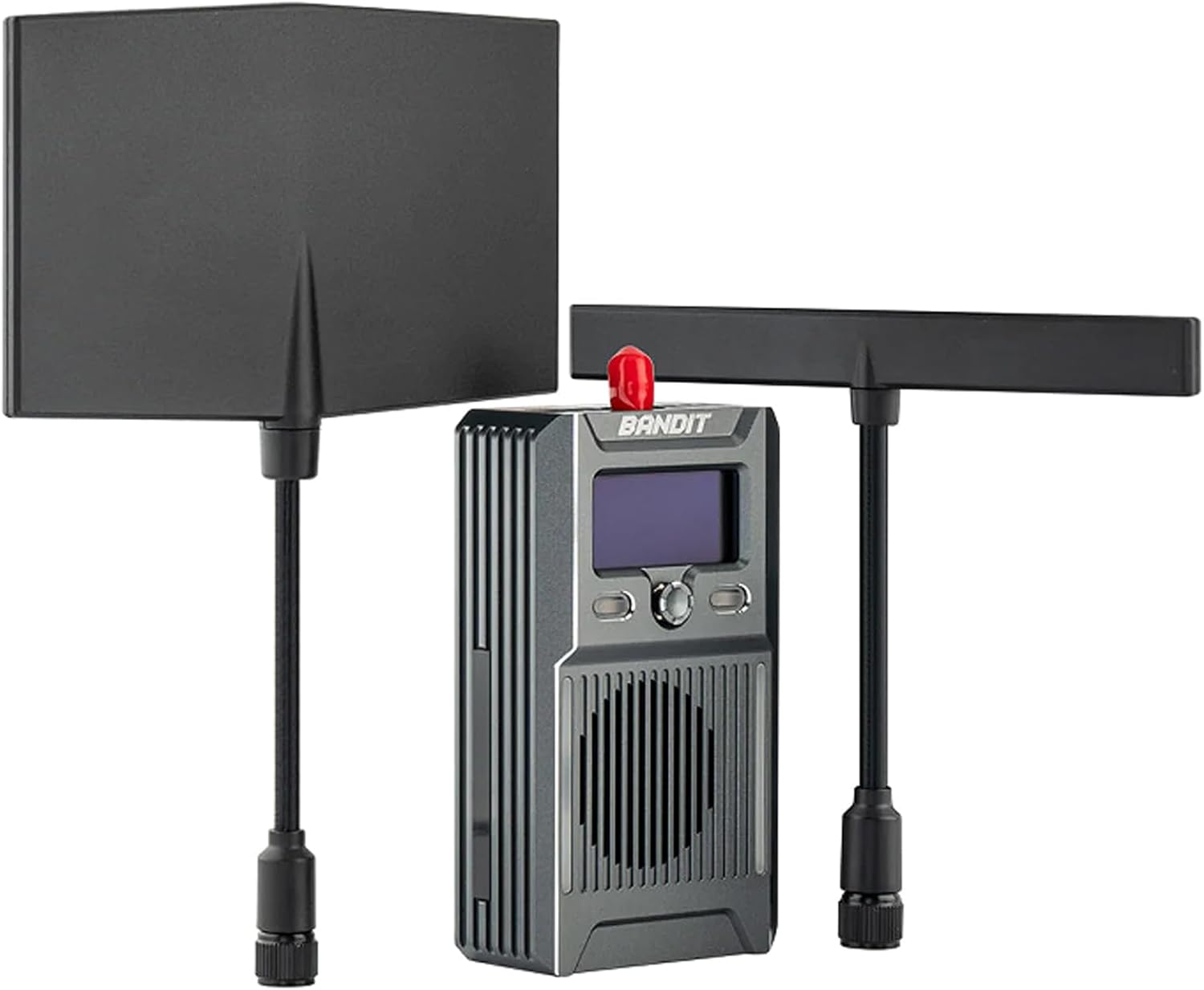 Przód view of the Bandit ExpressLRS RF Module with two antennas connected