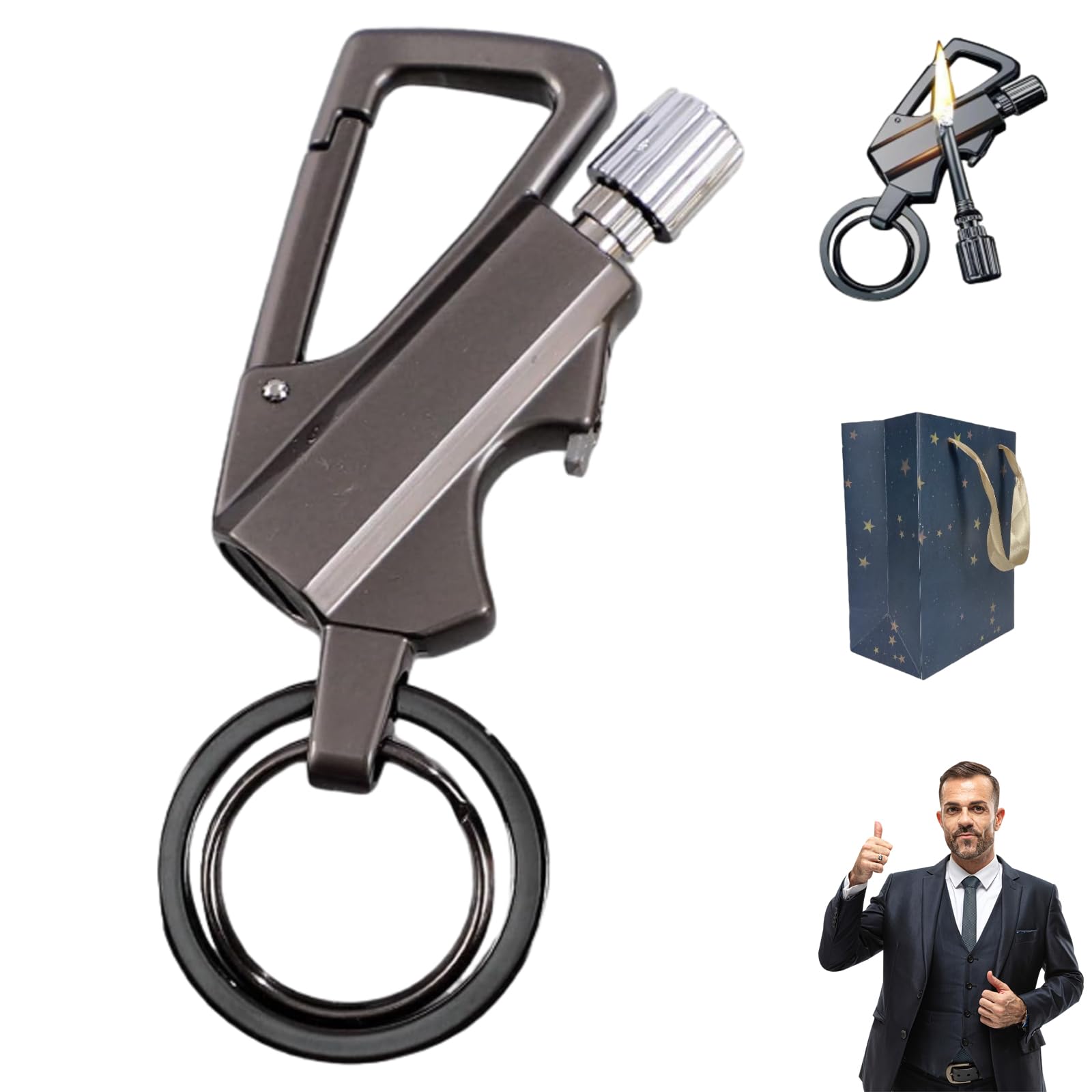Permanent Match Infinity Lighter, Camping Multitool Keychain Set, Waterproof Matches & Reusable Lighter with Bottle Opener for Outdoor Use (Black)