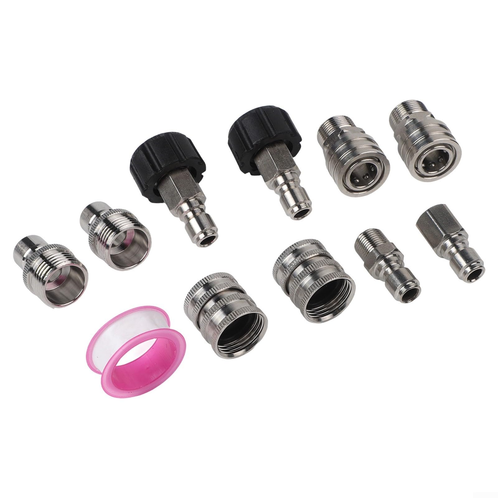 Adapter do myjki wysokociśnieniowej ze stali nierdzewnej M22-14 z szybkozłączką 3/8", wytrzymałe akcesoria do maszyn czyszczących i węży, srebrny, 10-częściowy zestaw
